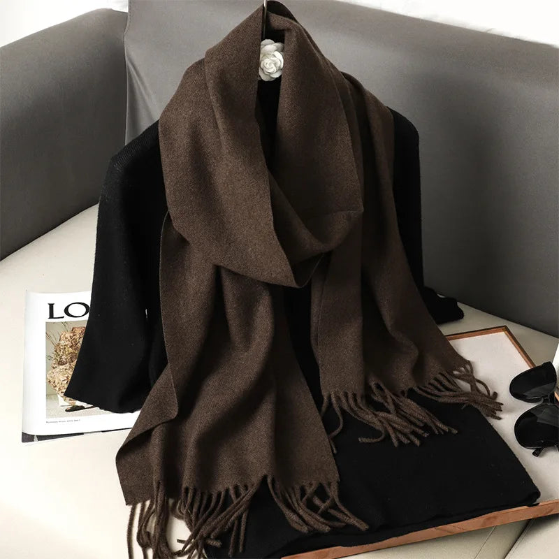 62Color Solid Women Winter Scarf Warm Thicken Cashmere Shawl Outdoor Fashion Luxury Tassels Pashmina Lady Wrap Windproof Scarves