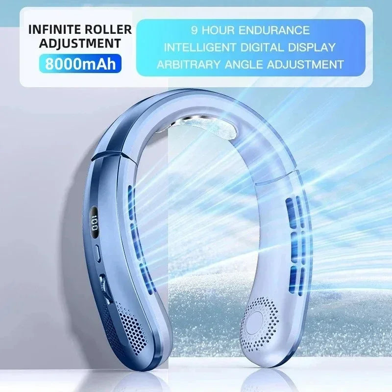 Xiaomi 8000mAh USB Hanging Neck Fan Portable Bladeless Mini Rechargeable Mute LED Digital Display Electric Air Cooler Handheld