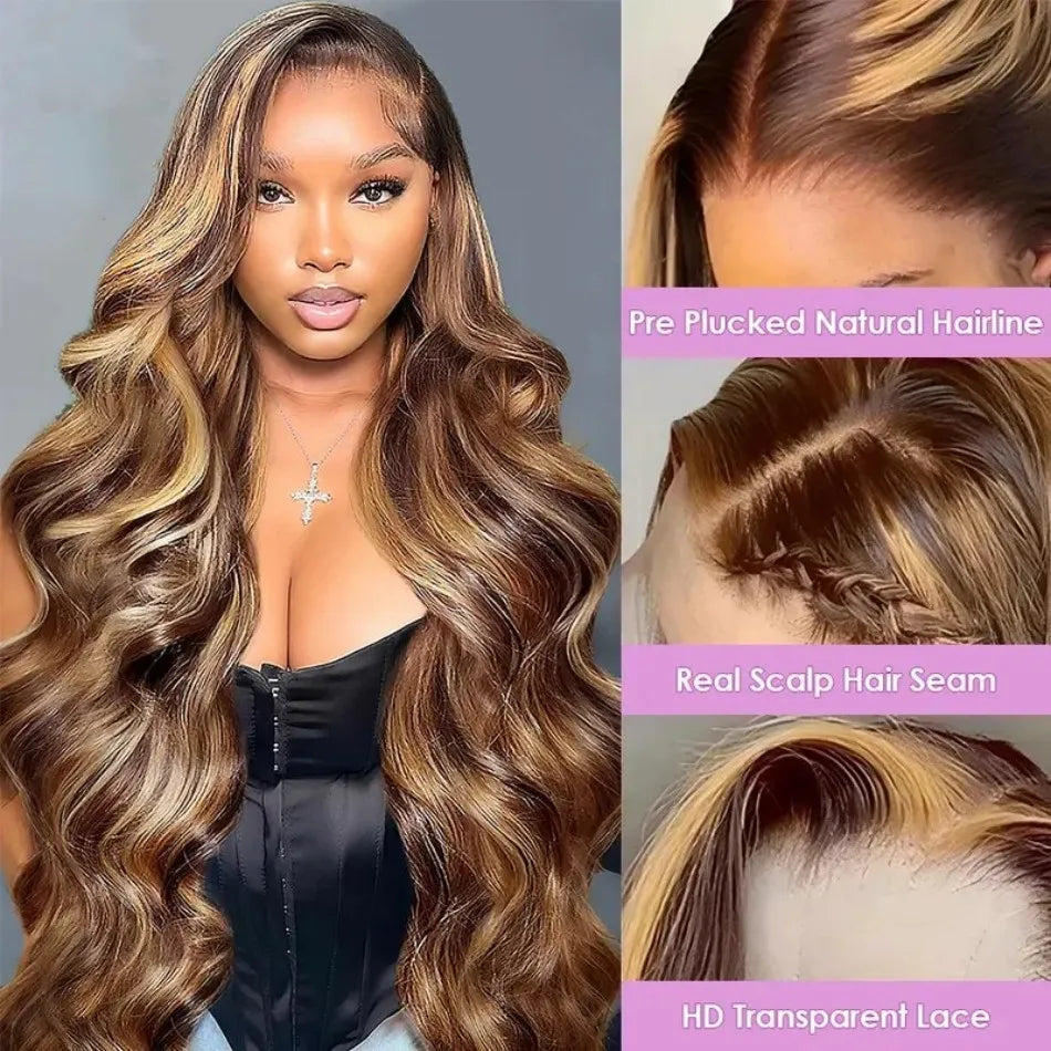 13X6 Hd Lace Frontal Wig Highlight Wig Human Hair 427 Body Wave Human Hair Wigs Brazilian Hair P1B30 Lace Front Wigs 250 Density