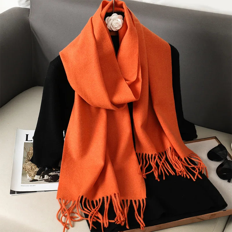 62Color Solid Women Winter Scarf Warm Thicken Cashmere Shawl Outdoor Fashion Luxury Tassels Pashmina Lady Wrap Windproof Scarves