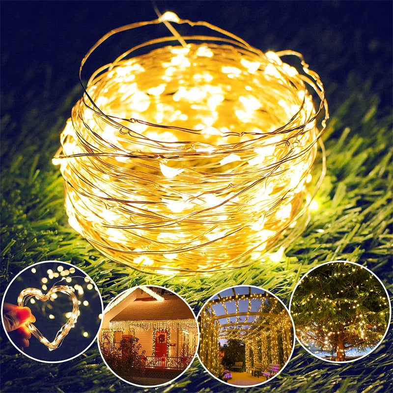 USB Led Fairy Lights Copper Wire String 20M 200LED Holiday Outdoor Lamp Garland For Christmas Tree Wedding Party Decoration