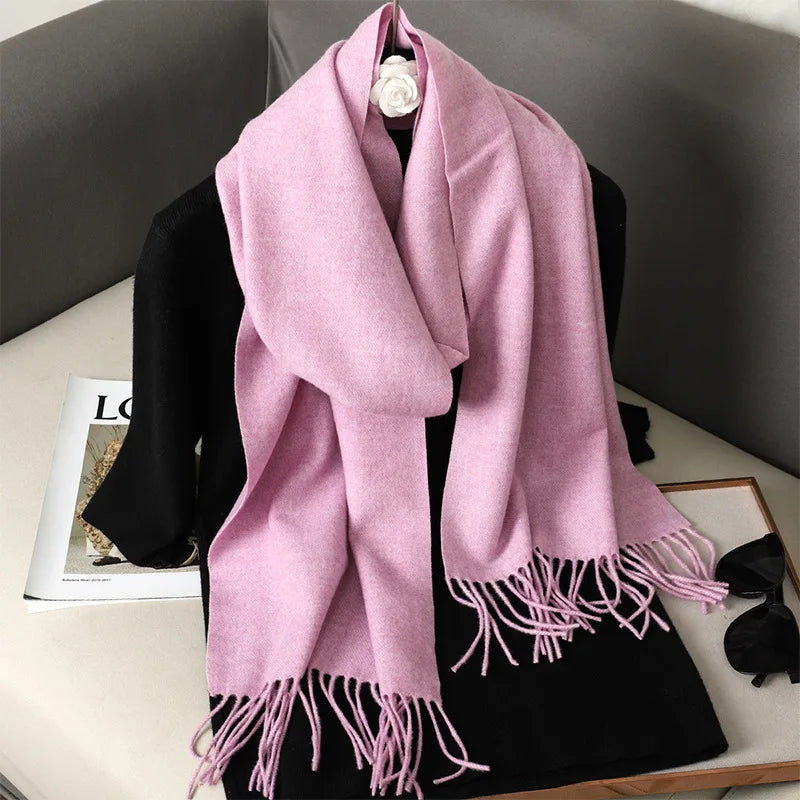 62Color Solid Women Winter Scarf Warm Thicken Cashmere Shawl Outdoor Fashion Luxury Tassels Pashmina Lady Wrap Windproof Scarves