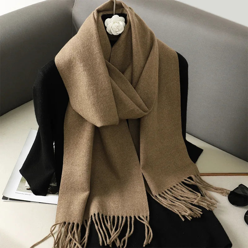 62Color Solid Women Winter Scarf Warm Thicken Cashmere Shawl Outdoor Fashion Luxury Tassels Pashmina Lady Wrap Windproof Scarves