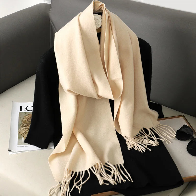 62Color Solid Women Winter Scarf Warm Thicken Cashmere Shawl Outdoor Fashion Luxury Tassels Pashmina Lady Wrap Windproof Scarves