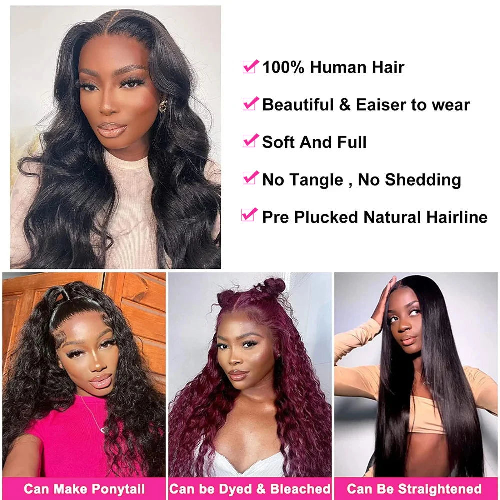 42 44 Inch 13x4 13x6 HD Transparent Body Wave Lace Frontal Wigs For Women 200 Density Preplucked 5x5 Closure Lace Wig Human Hair