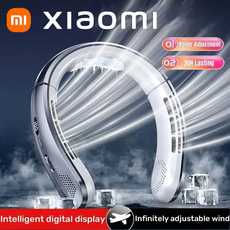 Xiaomi 8000mAh USB Hanging Neck Fan Portable Bladeless Mini Rechargeable Mute LED Digital Display Electric Air Cooler Handheld